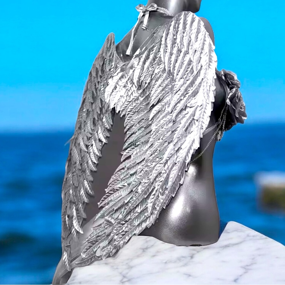 Festival Season! Silver Angel Wing Feather Costume Accessory